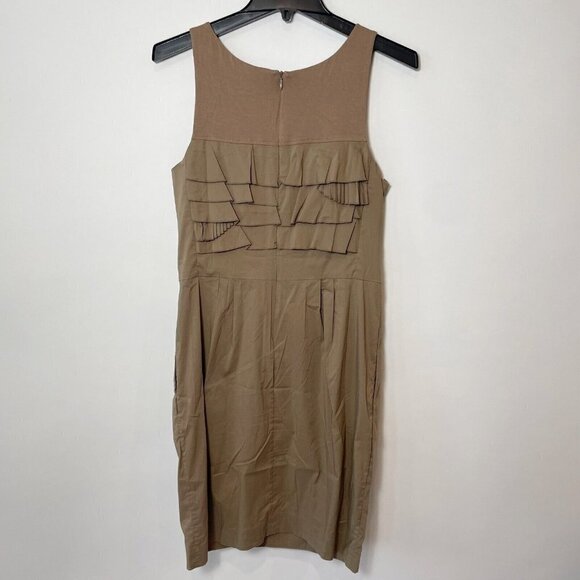 BCBGMAXAVRIA Womens Sleeveless Sheath Mini Dress Mocha Size 8 Ruffles Formal - Picture 2 of 9